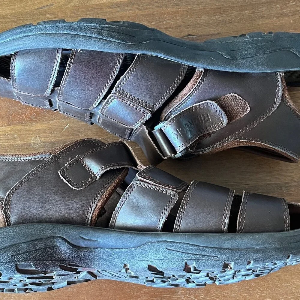 Rimrock Mens Fisherman Sandals Brown Leather Hook Loop‎ Adjustable Strap Size 12